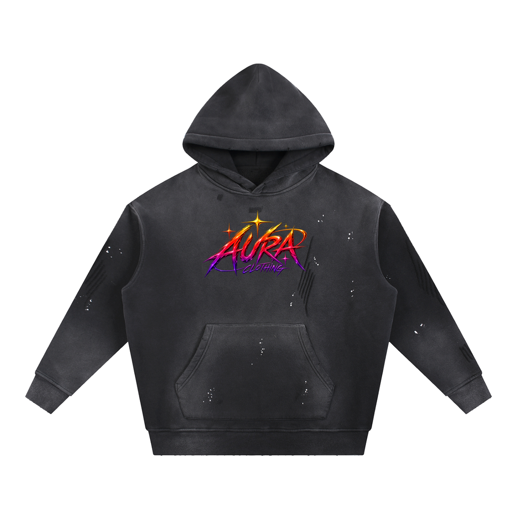 Washed Frayed Fleece Hoodie