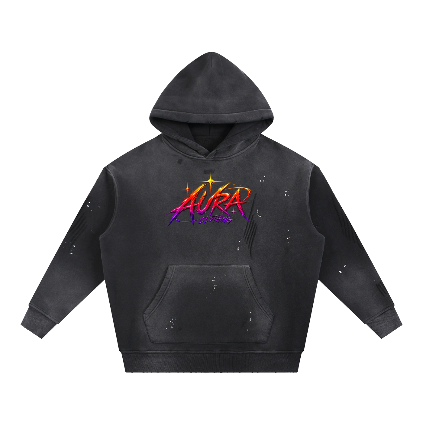 Washed Frayed Fleece Hoodie