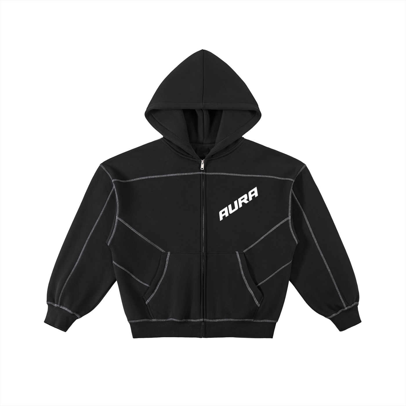 Stitched  Fleece Zip Hoodie