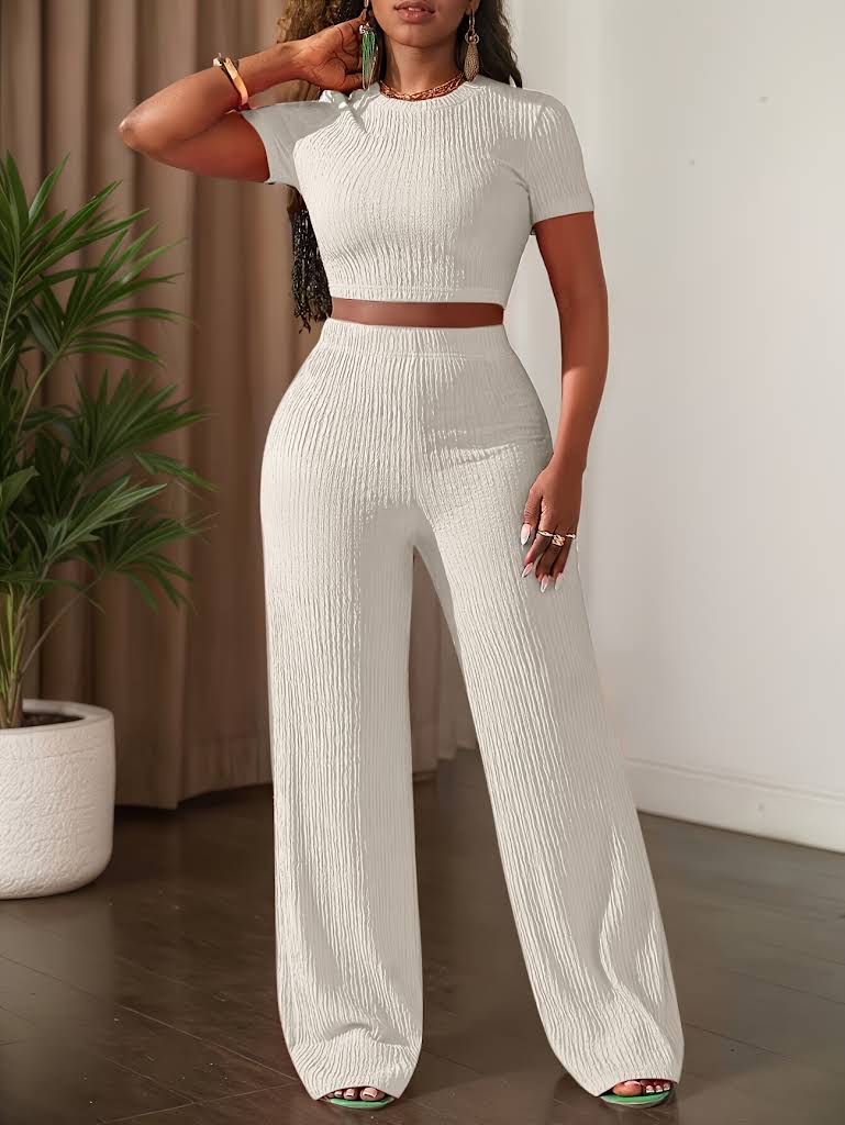 Short Sleeve Top And Wide Leg Pants