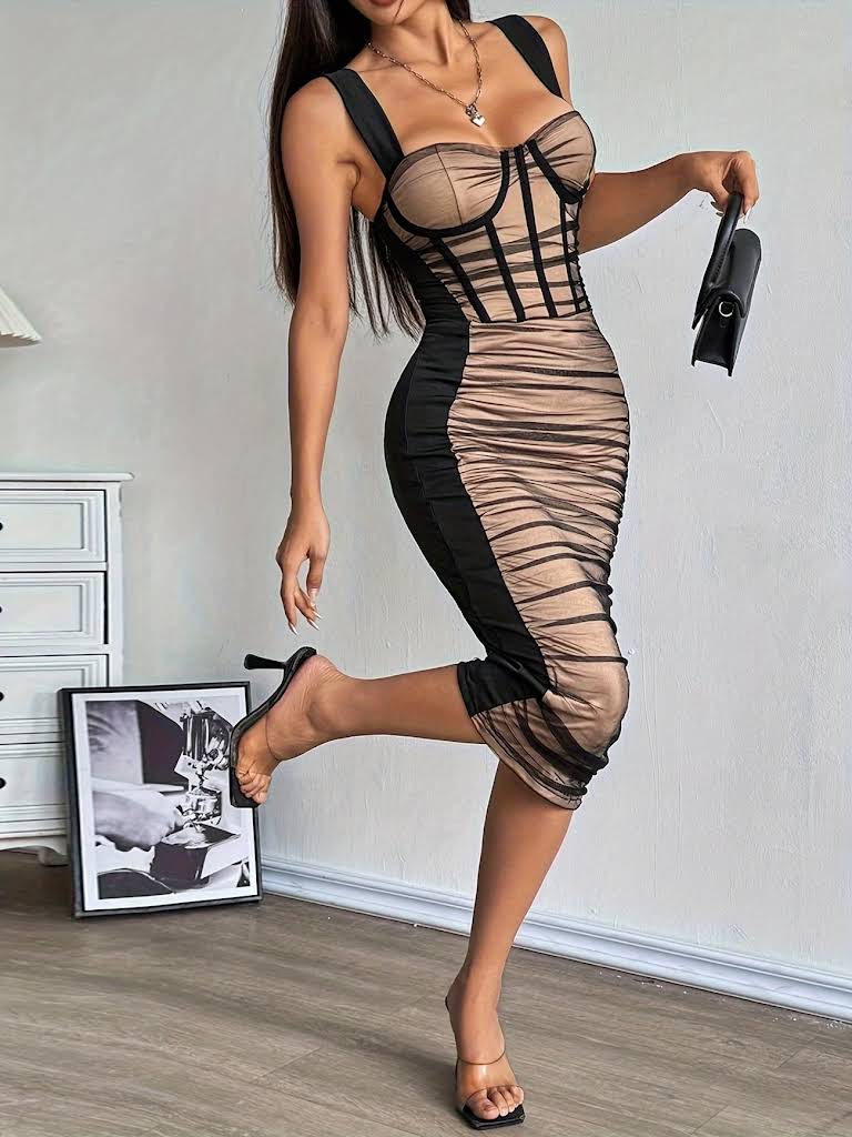 Spliced Sheer Mesh Dress