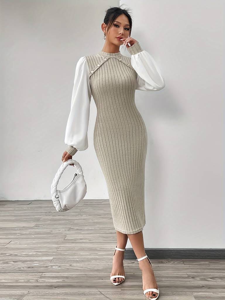 Long-Sleeved Slim Bubble Sleeve Dress