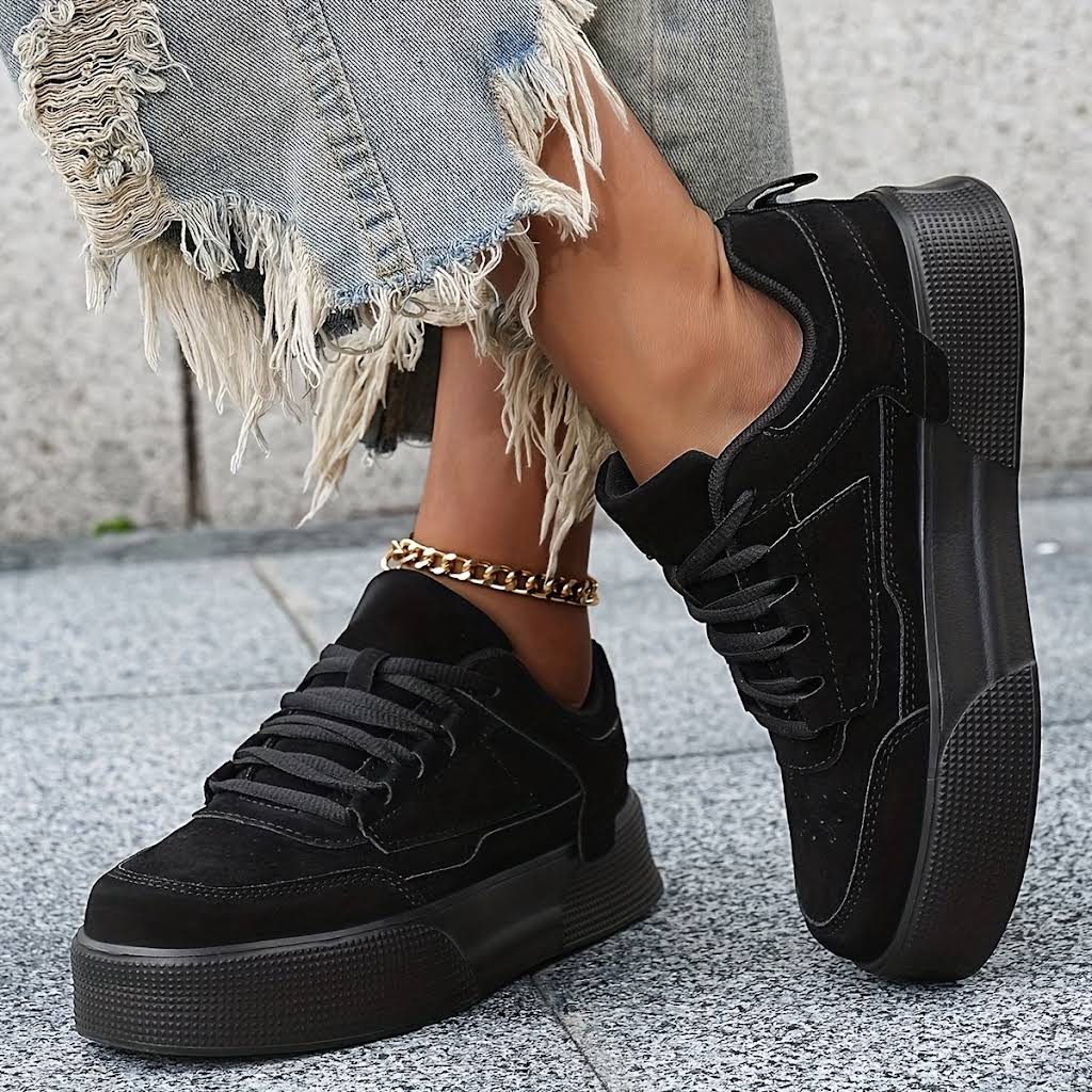Solid Color Patchwork Front Tie Low-Tops