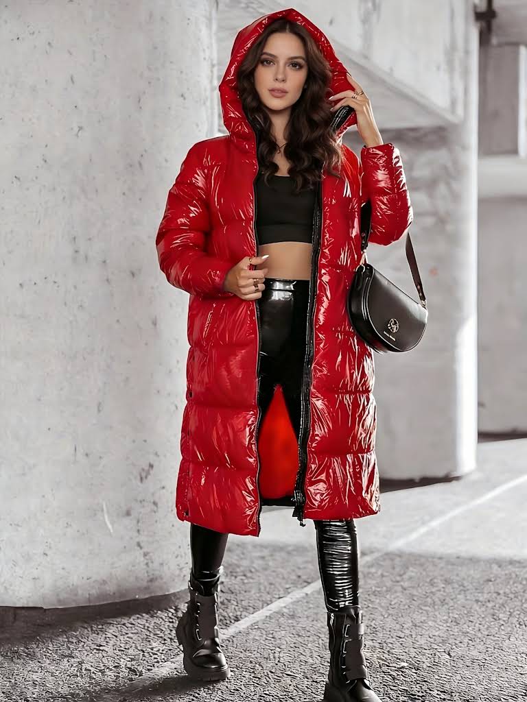 Women'S Long Sleeve Winter Coat with Shiny Side Slit Buttons